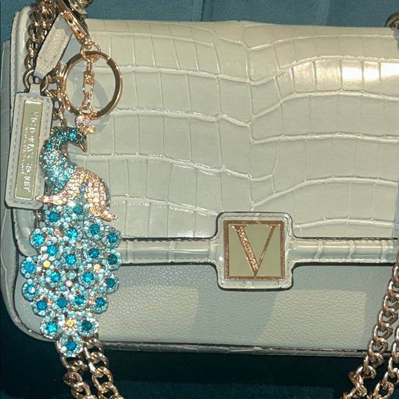 Victoria's Secret Blue Shoulder Bag w/bonus bag charm & compact mirror - Picture 4 of 9